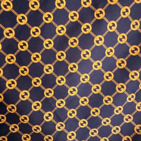 Gucci Navy Blue Gold All Over Print Silk Hand Rolled Scarf - Picture 3 of 7